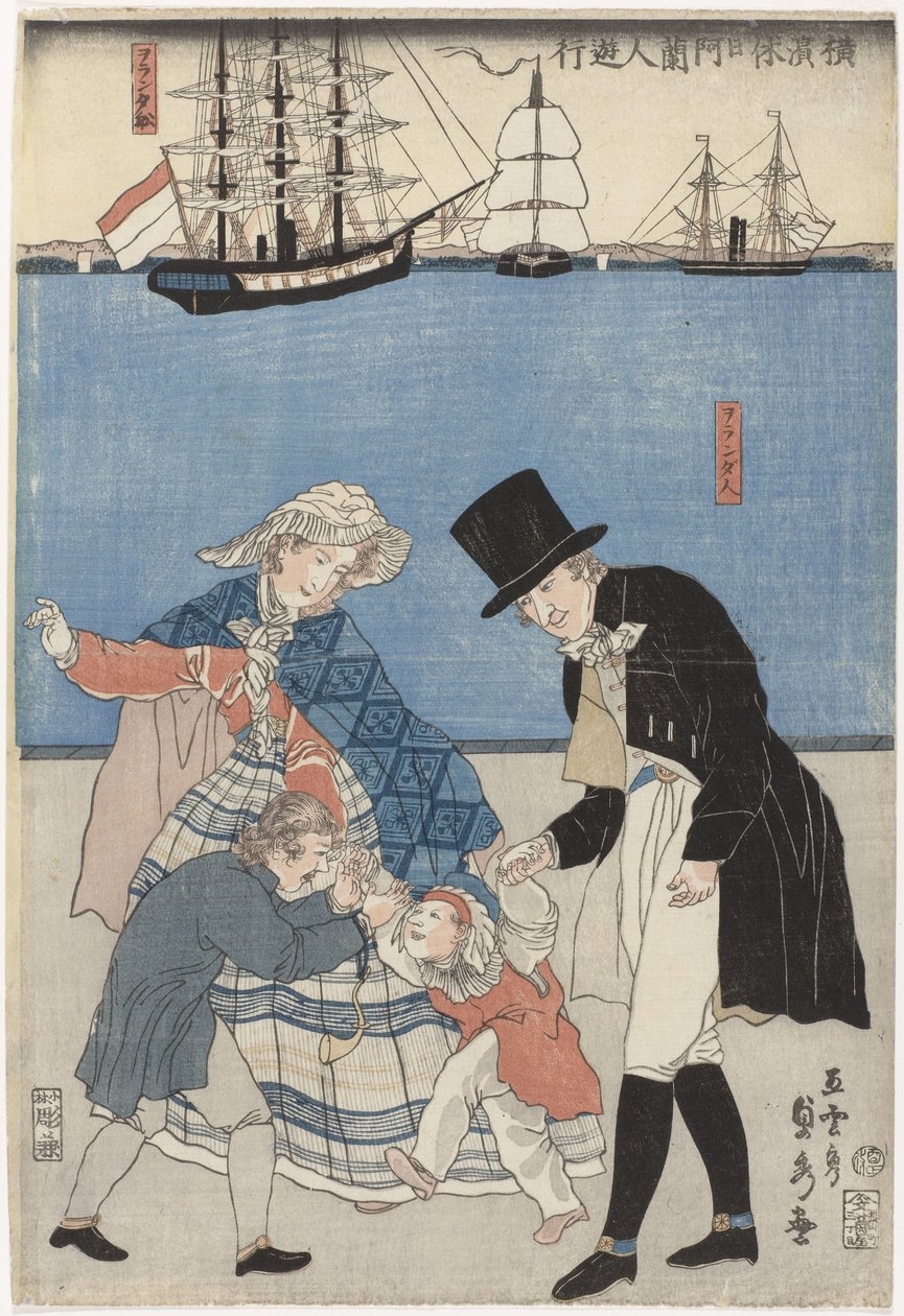 Holandeses em um dia de folga em Yokohama Yokohama kyujitsu Oranda-jin yuko (título da série) de Utagawa Sadahide