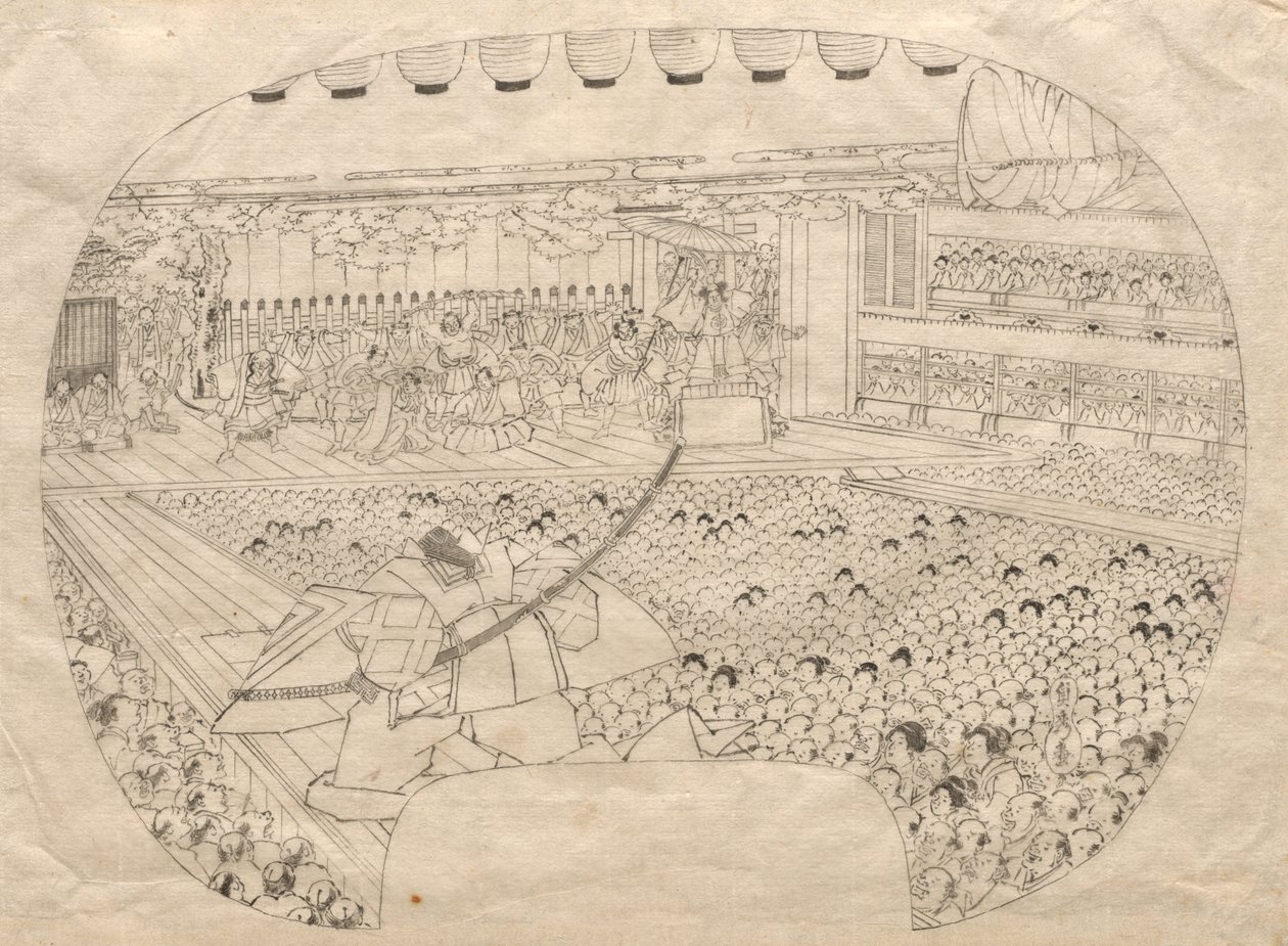Interior do Teatro Kabuki. de Utagawa Sadahide