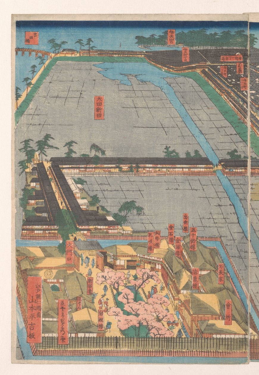 Visão geral do distrito de Honcho e do bairro de Miyozaki em Yokohama de Utagawa Sadahide