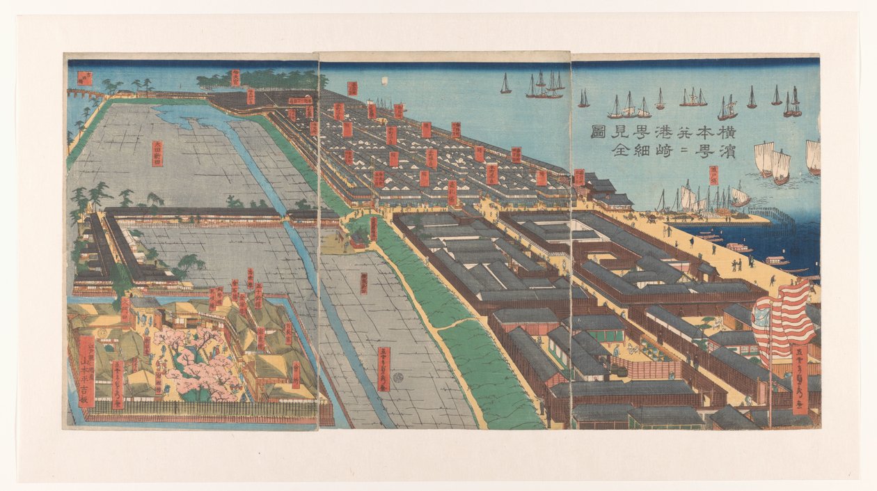 Visão geral do distrito de Honcho e do bairro de Miyozaki em Yokohama de Utagawa Sadahide