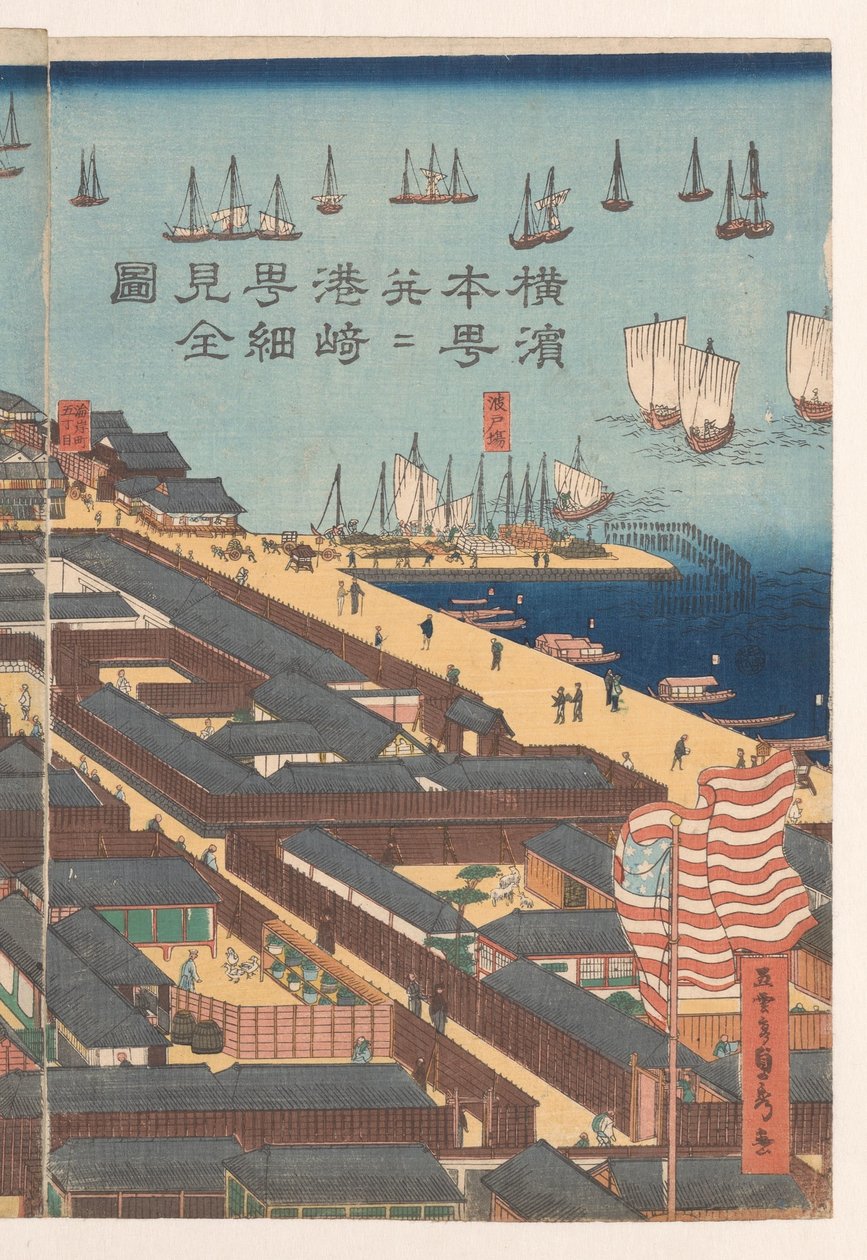 Visão geral do distrito de Honcho e do bairro de Miyozaki em Yokohama de Utagawa Sadahide