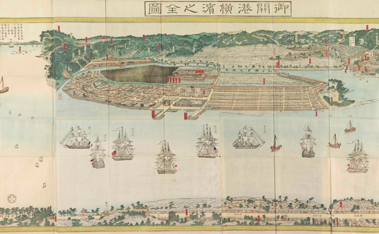Vista panorâmica de Yokohama, cerca de 1860. de Utagawa Sadahide