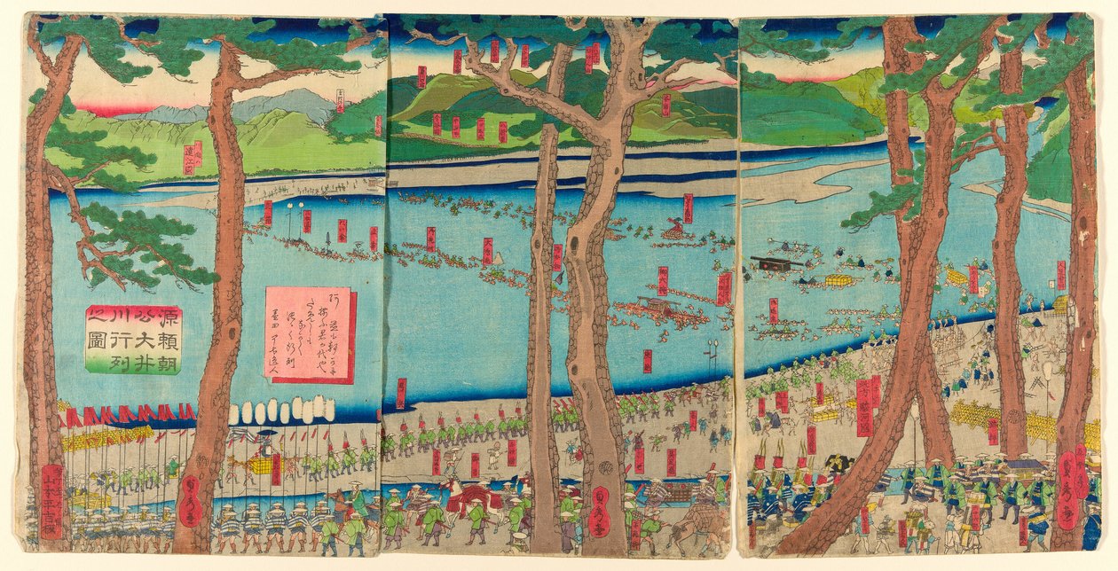 P Som giratório de Minamoto no Yoritomo a c Ross tee Rive r de Utagawa Sadahide