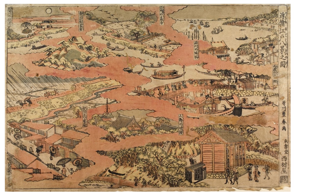 Oito vistas de Edo, c.1770-1780 (impressão em xilogravura sobre papel) de Utagawa Toyoharu