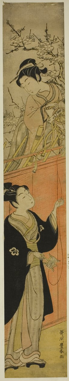 Jovem e mulher com uma pipa de Utagawa Toyoharu