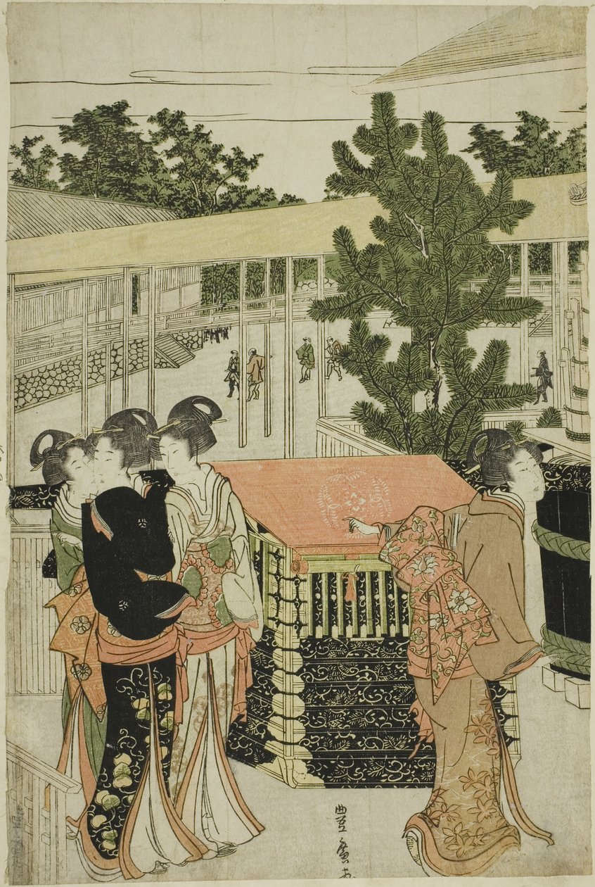 Peregrinação de Ano Novo ao Templo Myohoji em Horinouchi (Horinouchi Myohoji eho mairi no zu) de Utagawa Toyohiro