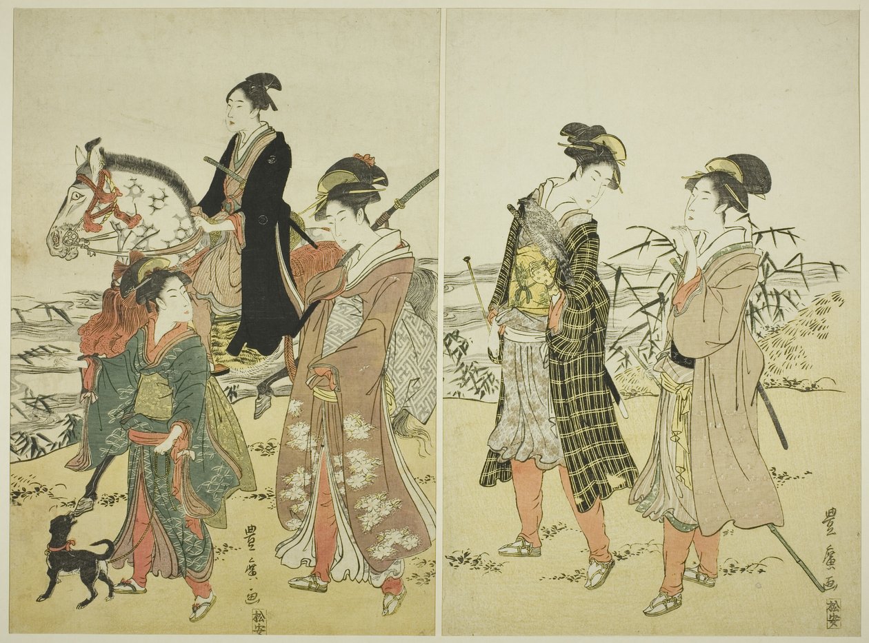 Festa de falcoeiros perto do rio de Utagawa Toyohiro