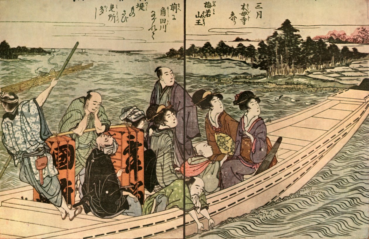 Pessoas viajando em um barco, 1804, 1924. de Utagawa Toyohiro