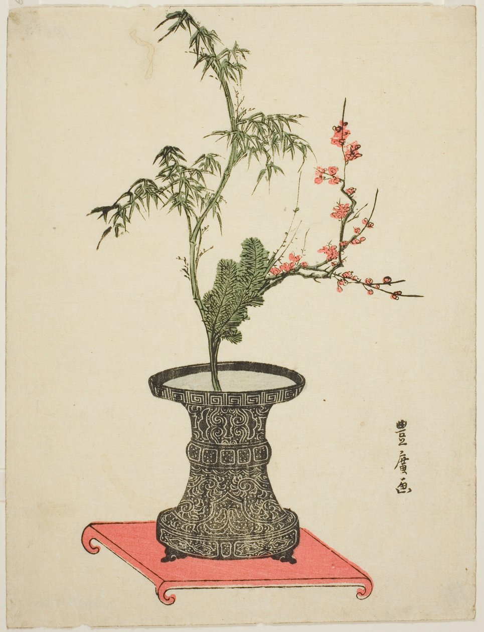 “Três amigos” ikebana de Utagawa Toyohiro
