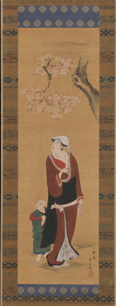Mulher e Criança debaixo de uma Cerejeira, finais do século XVIII - início do século XIX. de Utagawa Toyohiro