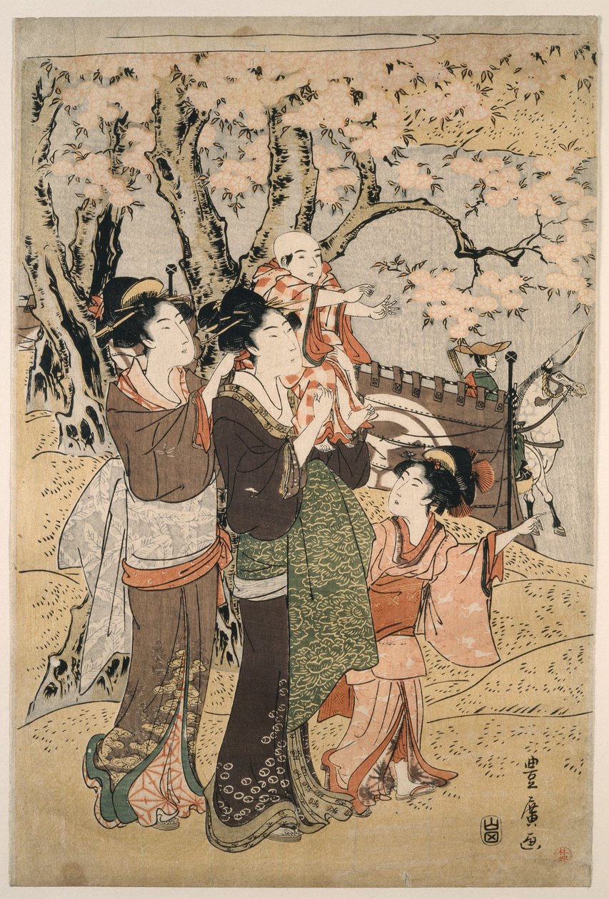 Mulheres e crianças a assistir ao tiro com arco em Março de Utagawa Toyohiro