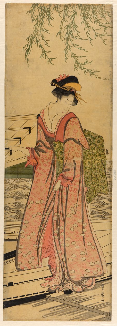 Jovem saindo de um barco de Utagawa Toyohiro