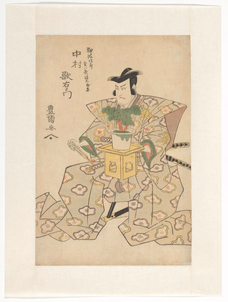 Nakamura Utaemon III segura uma árvore de bonsai de Utagawa Toyokuni (I)