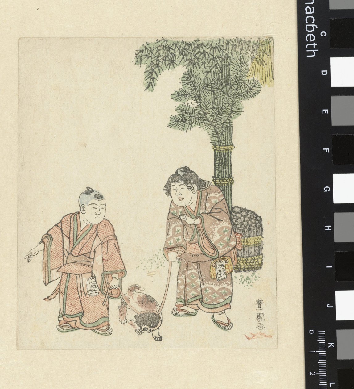 Dois meninos com um cachorro de Utagawa Toyokuni (I)