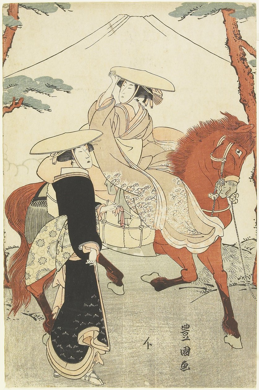 (Duas mulheres, uma andando, uma a cavalo), do final do século XVIII ao início do século XIX de Utagawa Toyokuni