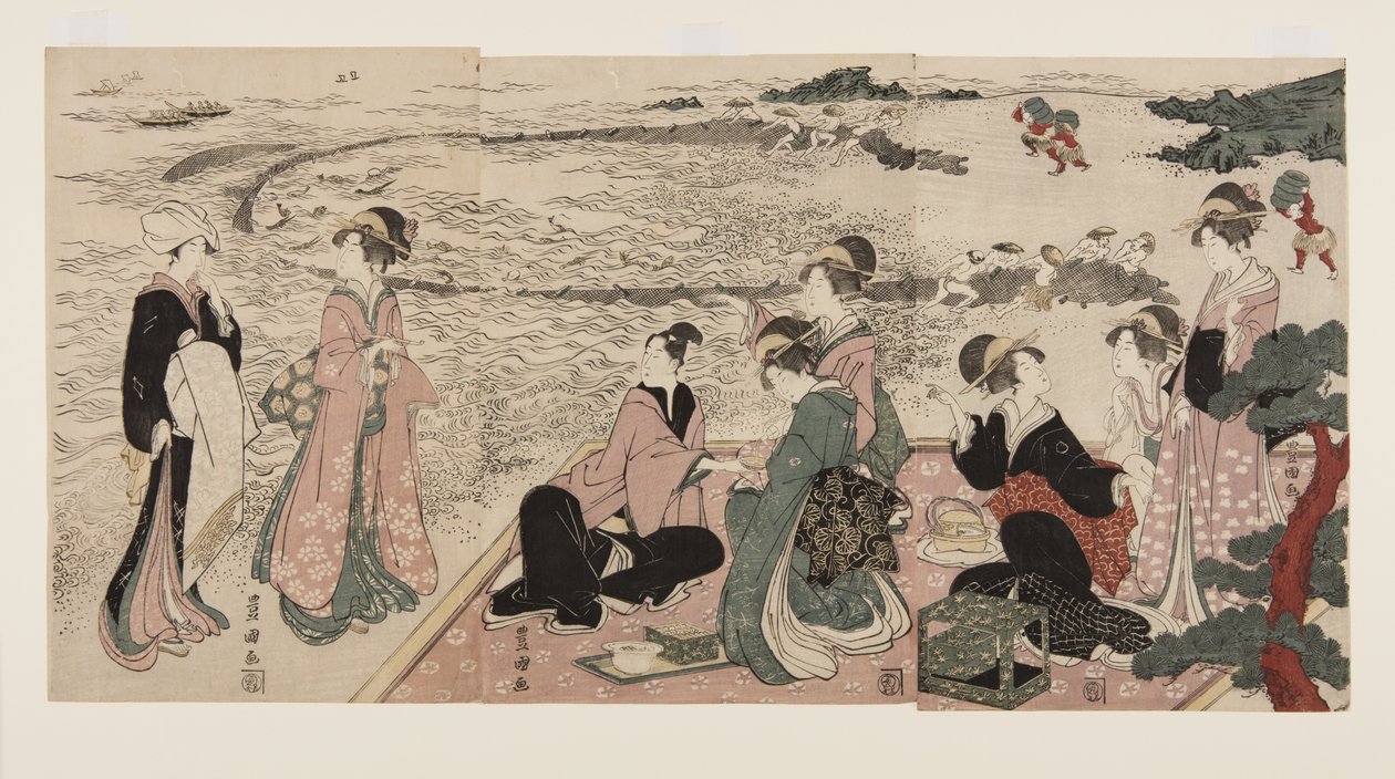 Um piquenique na beira-mar (impressão em bloco de madeira a cores) de Utagawa Toyokuni