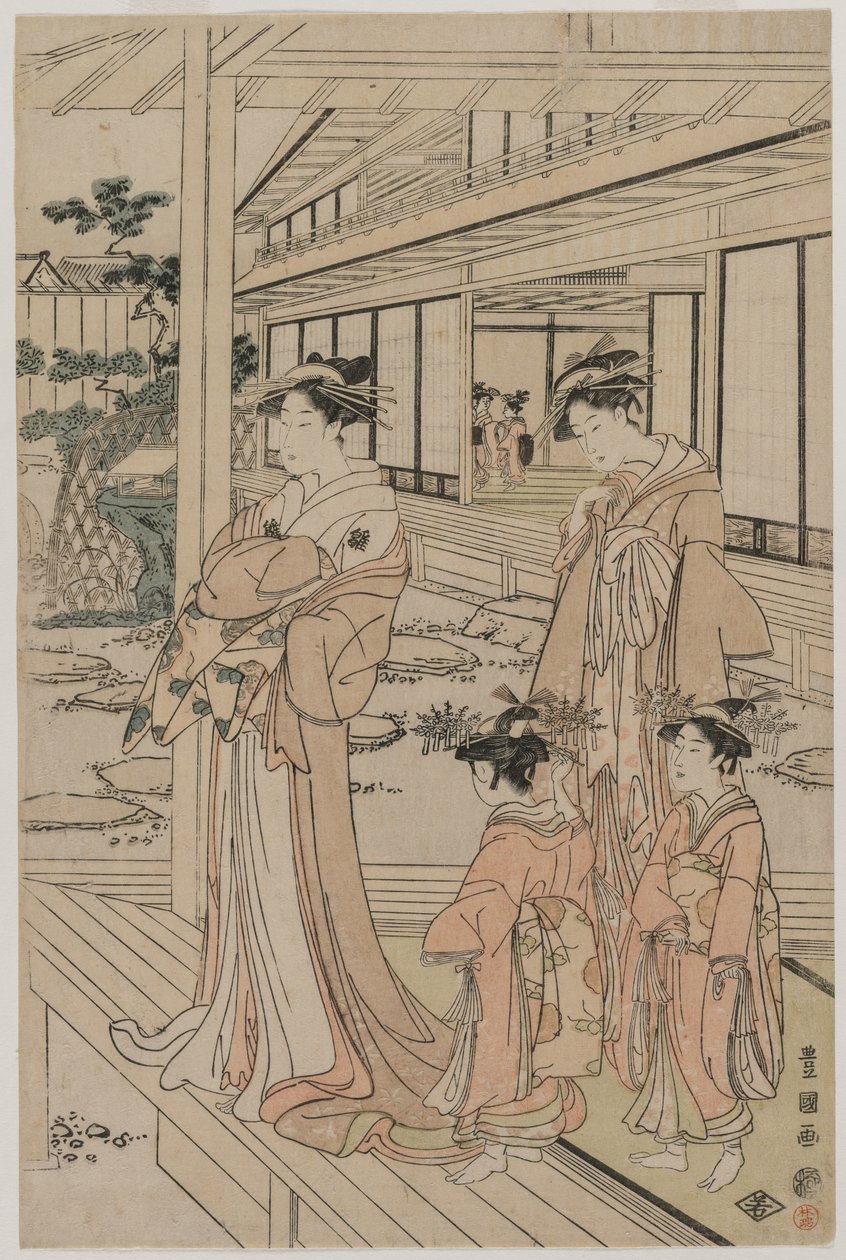 Cortesã de pé em uma varanda de Utagawa Toyokuni