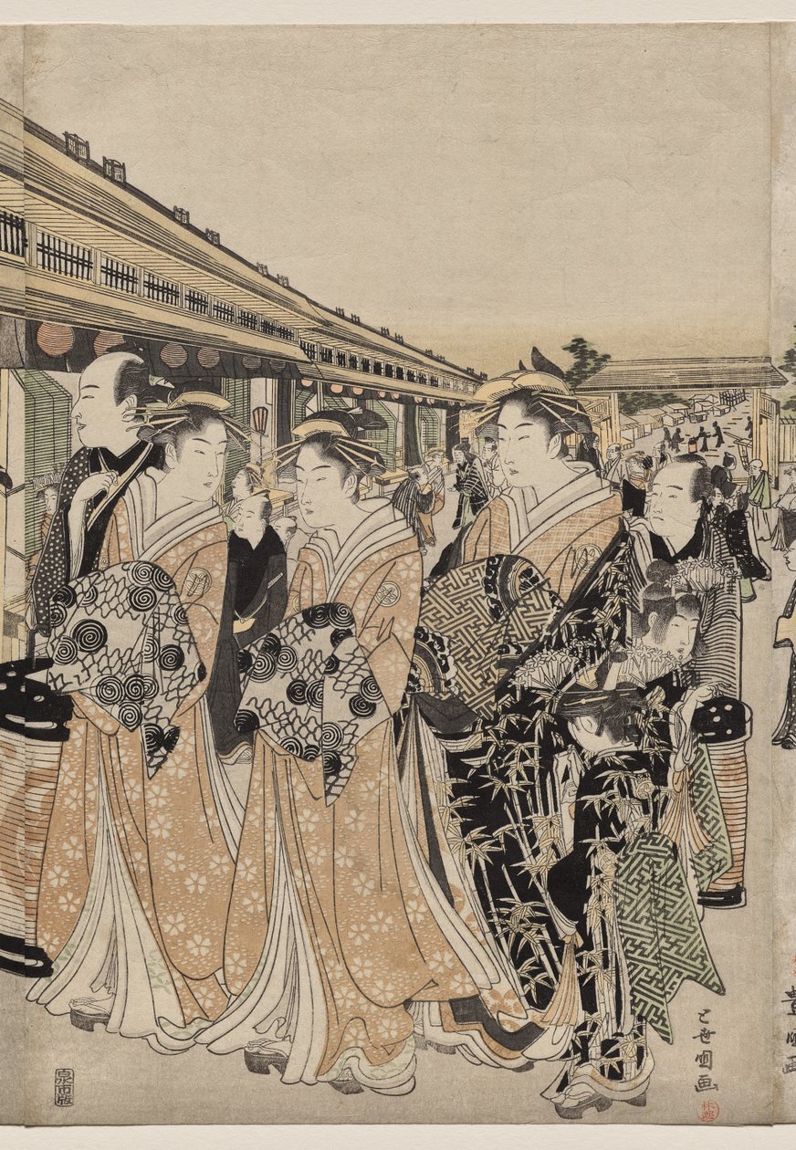 Cortesãs passeando no Nakanochō de Utagawa Toyokuni