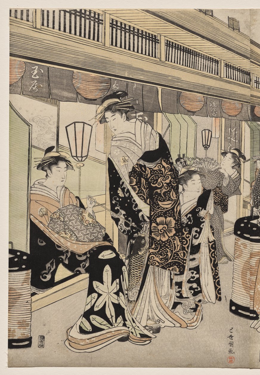Cortesãs passeando no Nakanochō de Utagawa Toyokuni