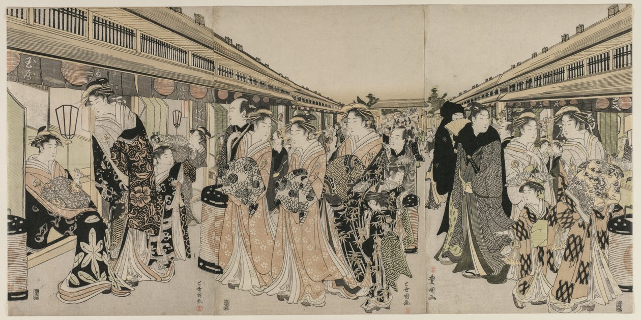 Cortesãs que passeavam pelo Nakanocho, c. 1790 de Utagawa Toyokuni
