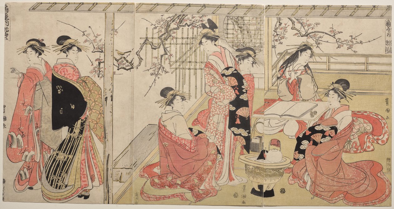 Cortesãs do Ōgiya em um passeio de primavera de Utagawa Toyokuni