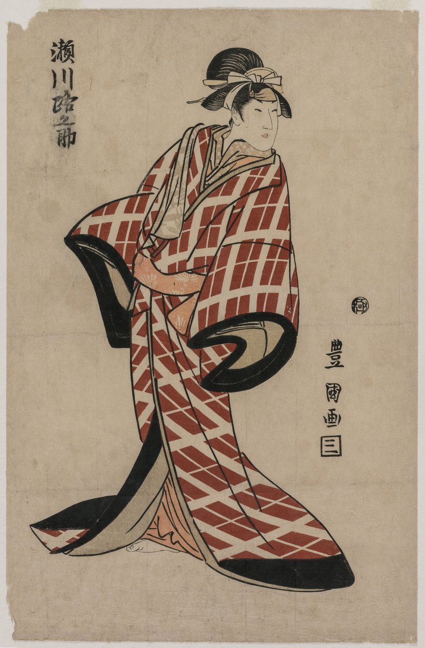Segawa Michinosuke vestindo um manto xadrez acolchoado de Utagawa Toyokuni