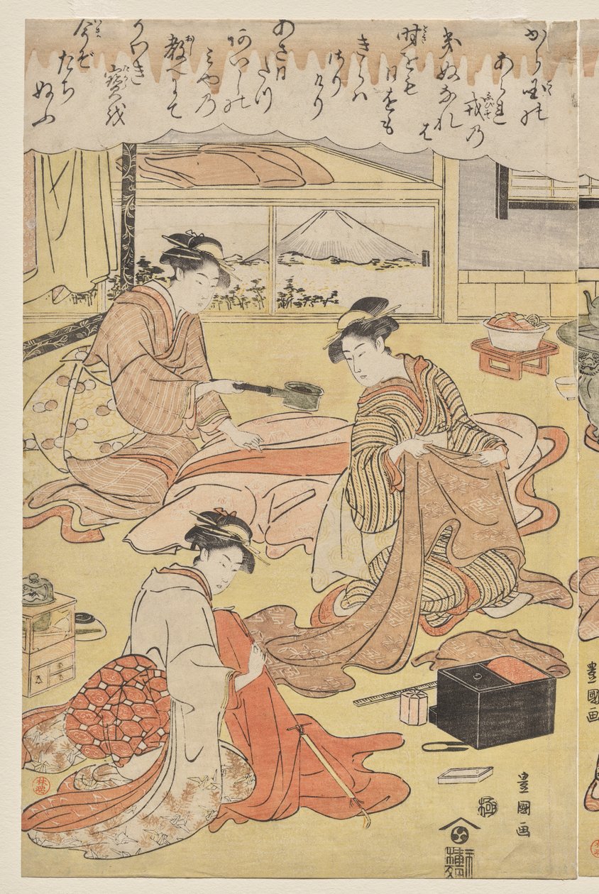 Mulheres fazendo roupas de Utagawa Toyokuni