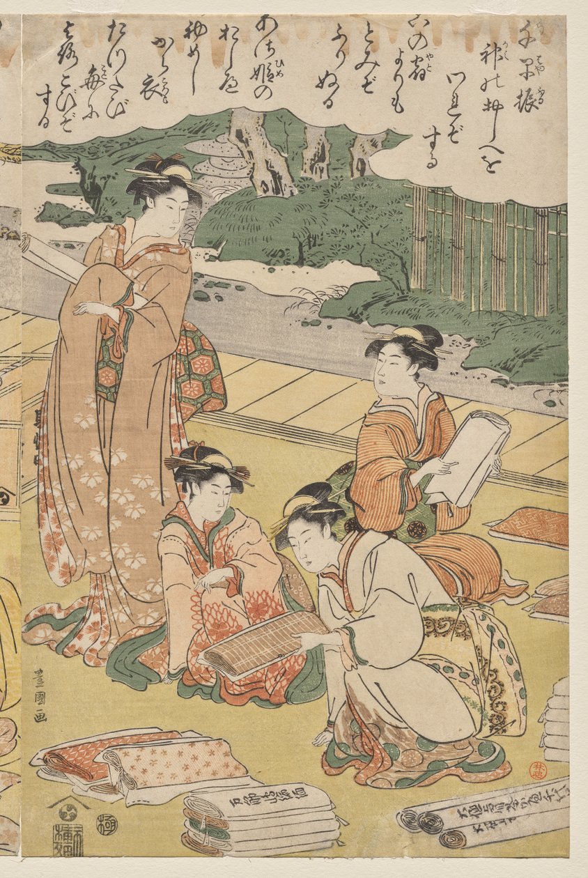 Mulheres fazendo roupas de Utagawa Toyokuni
