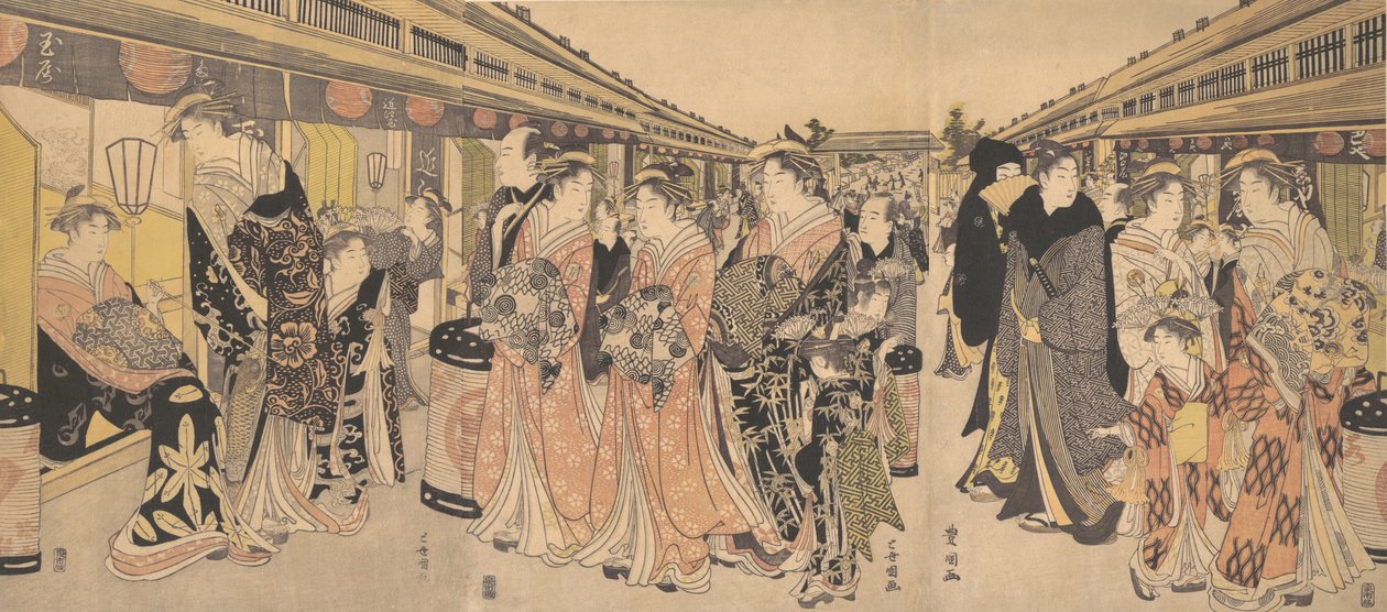Cortesãs passeando no Nakanocho em Yoshiwara, ca. 1795. de Utagawa Toyokuni I