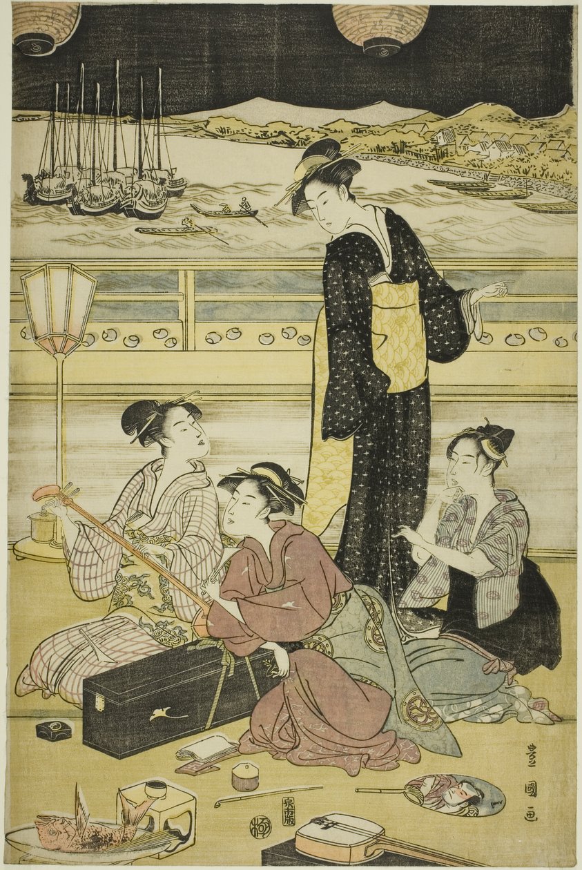 Festa nocturna em Shinagawa de Utagawa Toyokuni I