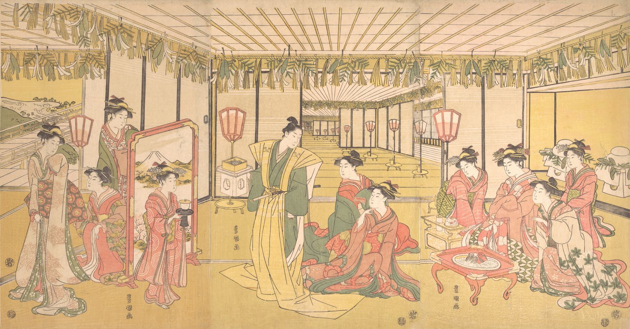 Celebração de Ano Novo em uma Grande Mansão, ca. 1791. de Utagawa Toyokuni I