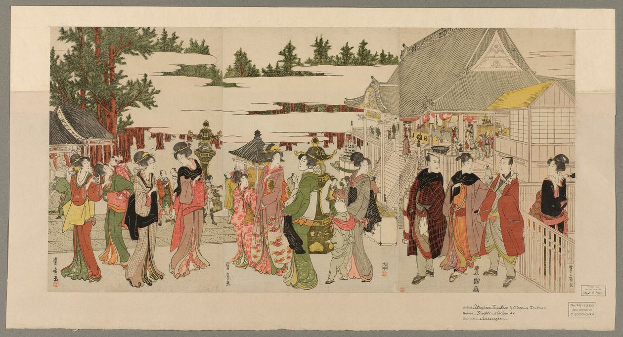 Peregrinação de Ano Novo ao Templo Myohoji em Horinouchi (Horinouchi Myohoji eho mairi no zu) de Utagawa Toyokuni I