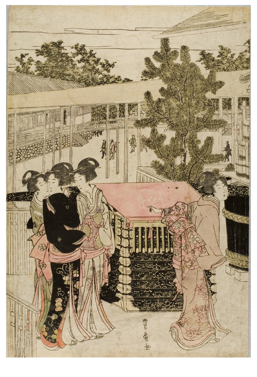Peregrinação de Ano Novo a Myohoji em Horinouchi, Edo, c.1804-1810 (bloco de madeira sobre papel) de Utagawa and Toyokuni Utagawa Toyohiro