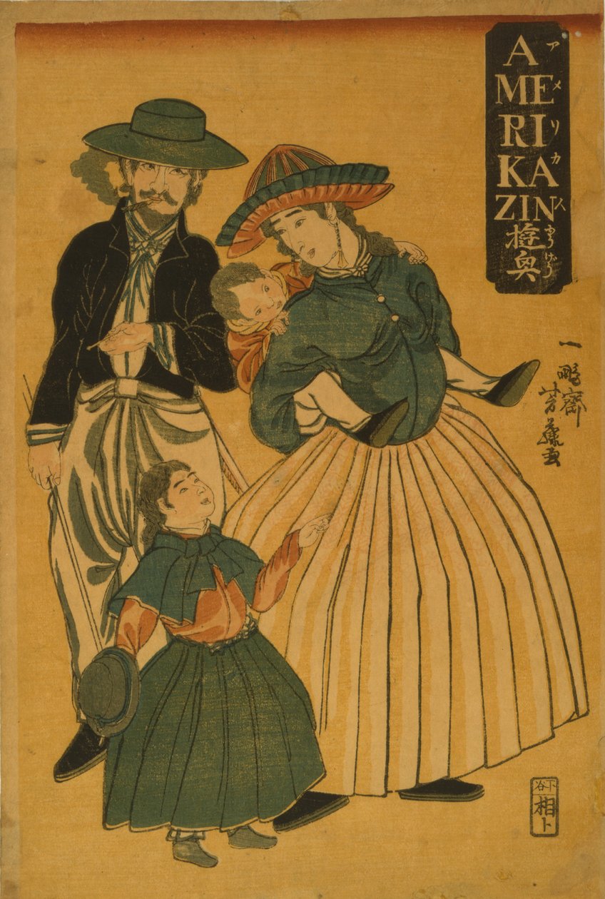 Uma família americana para passear em Yokohama, 1861 de Utagawa Yoshifuji