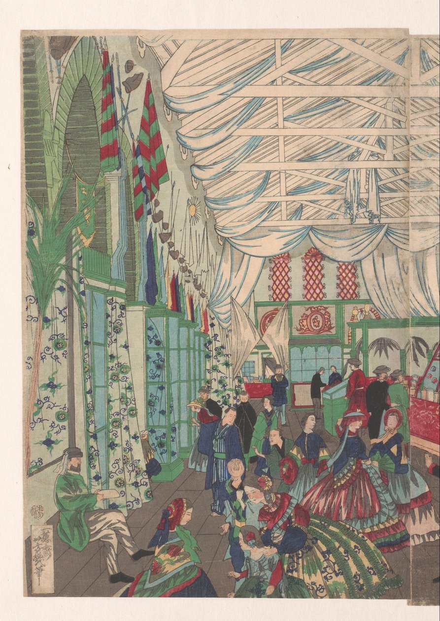 Uma próspera casa comercial inglesa em Yokohama de Utagawa Yoshiiku
