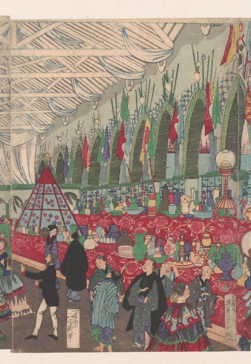 Uma próspera casa comercial inglesa em Yokohama de Utagawa Yoshiiku