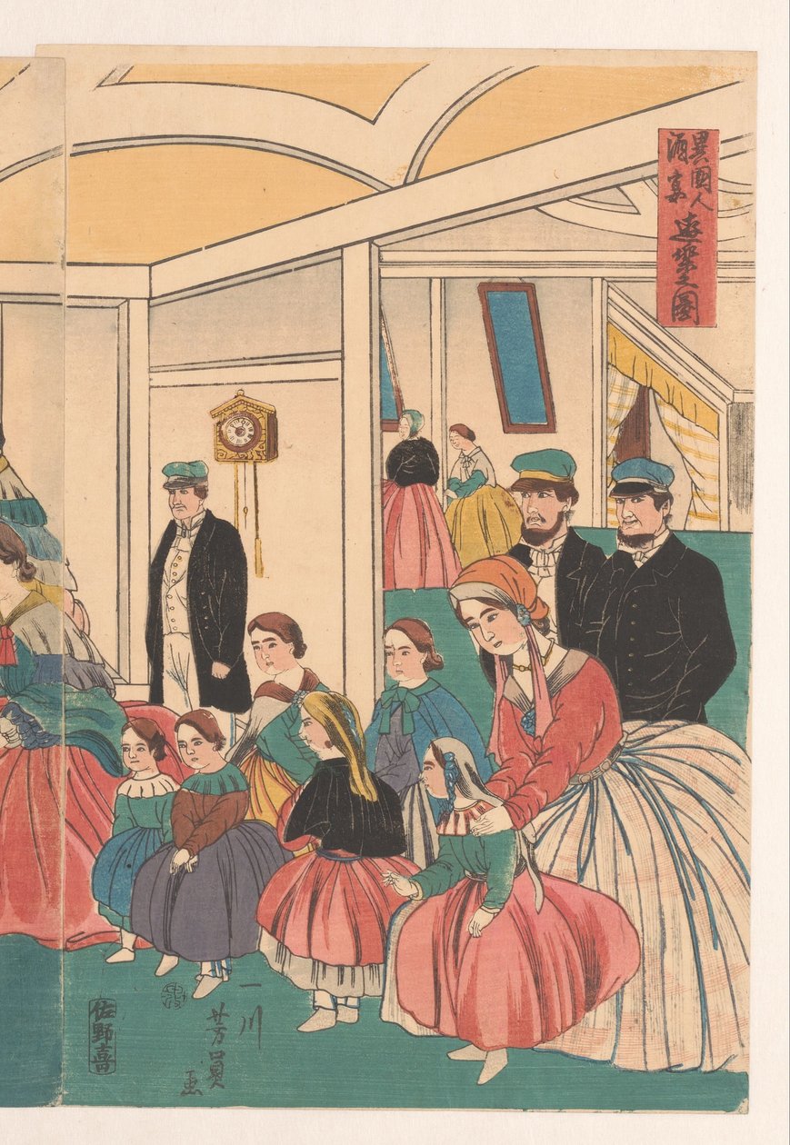 Estrangeiros se divertem em um banquete de Utagawa Yoshikazu