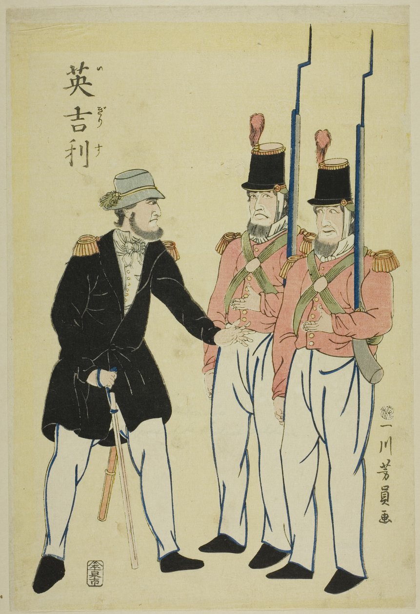 oficial e soldados ingleses de Utagawa Yoshikazu