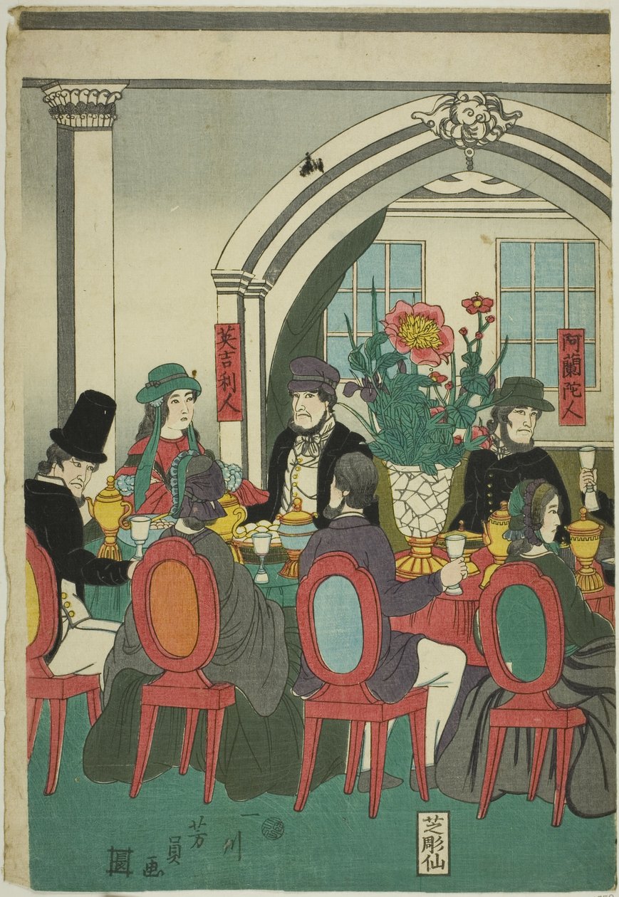 Estrangeiros das Cinco Nações em um Banquete (Gokakoku ijin shuen no zu) de Utagawa Yoshikazu