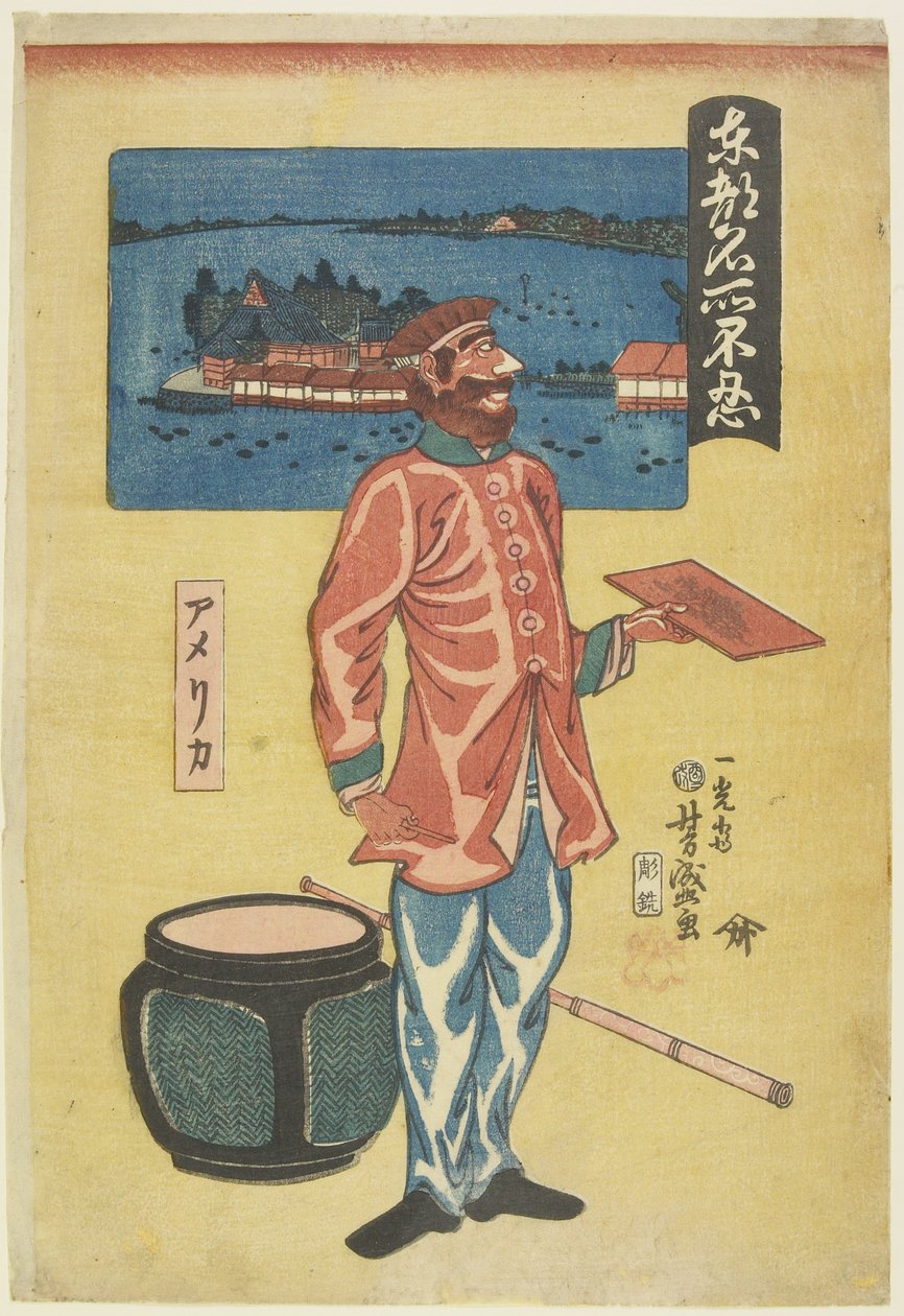 Americana em Shinobazu, 1861 (impressão em xilogravura a cores) de Utagawa Yoshimori