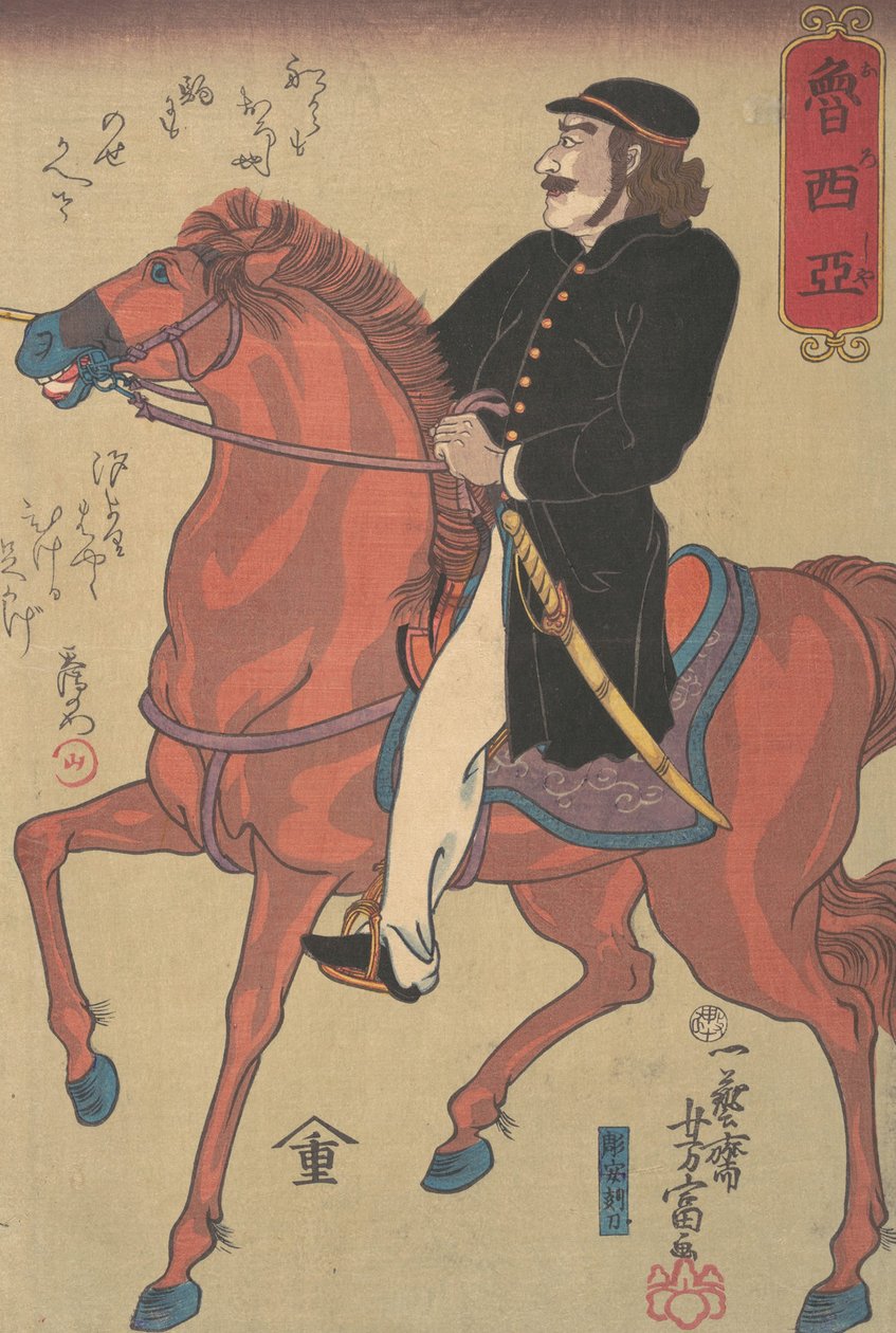 Cavaleiro Russo, 10º mês, 1860. de Utagawa Yoshitomi
