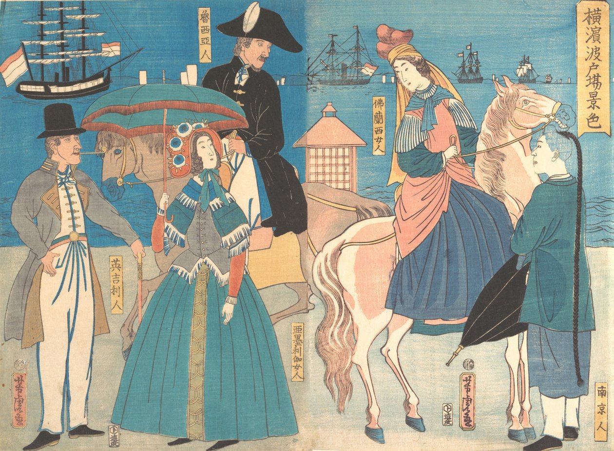A View of the Wharves em Yokohama, 2º mês, 1861. de Utagawa Yoshitora