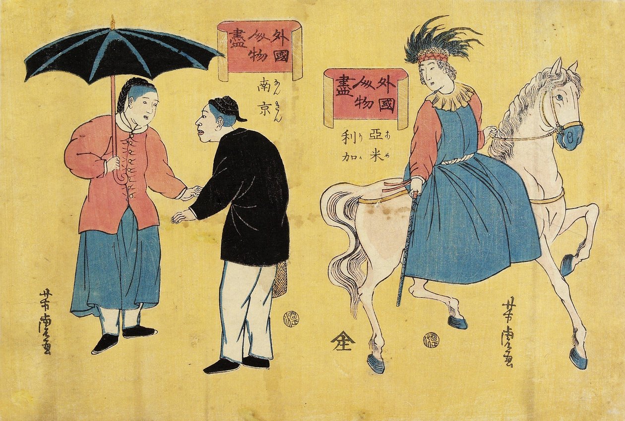 Americano (direita), Homem Chinês (esquerda) de Utagawa Yoshitora