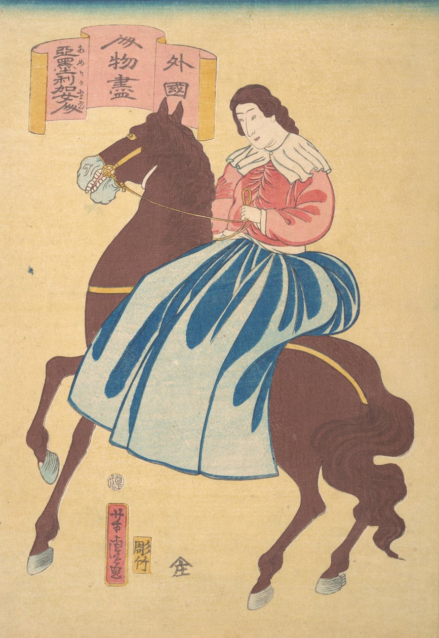 Mulher Cavalo Americana, 1º mês, 1861. de Utagawa Yoshitora