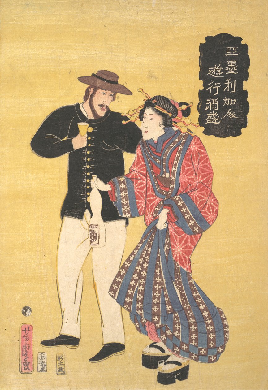 An American Carousing, 1861 Bunkyu 1, primeiro mês. de Utagawa Yoshitora
