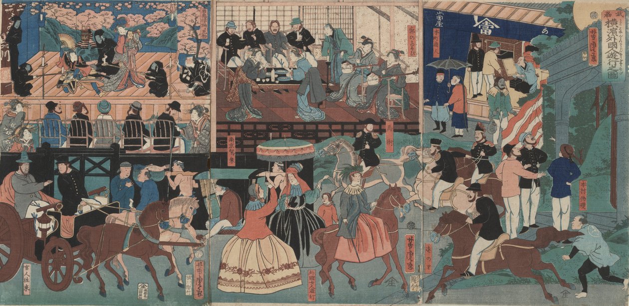 Estrangeiros em digressão a Yokohama de Utagawa Yoshitora