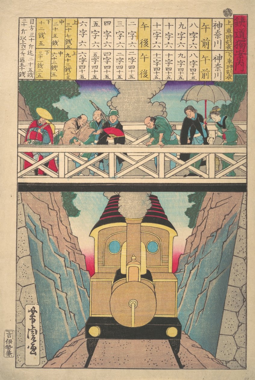 Guia do Viajante Solitário para Ferrovia, século 19. de Utagawa Yoshitora