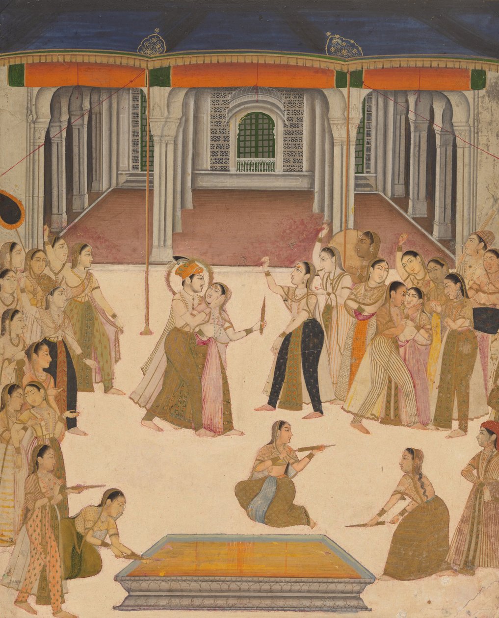 O imperador Jahangir celebrando o Festival de Holi com as senhoras da zenana de Uttar Pradesh Lucknow