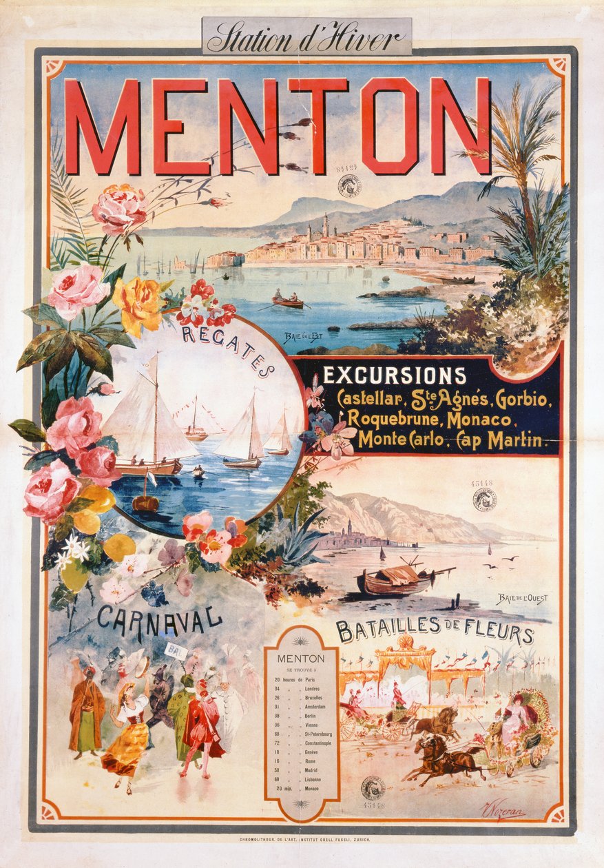 Poster publicidade Menton como um Resort de Inverno (chromolitho) de V. Nozeran