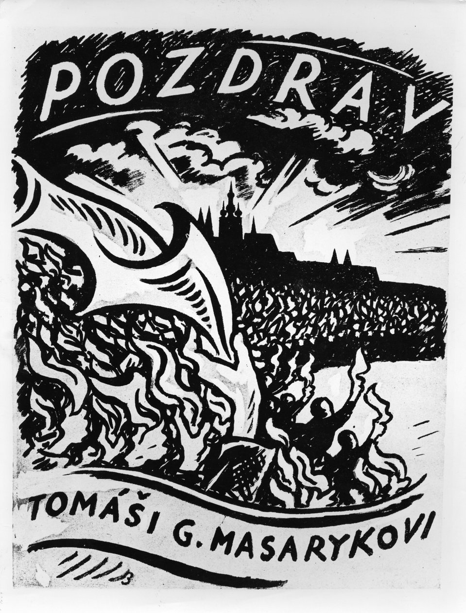 Saudações, Tomas Masaryk, ilustração da entrada de Masaryk para Praga em 8 de dezembro de 1918 de V.H. Brunner